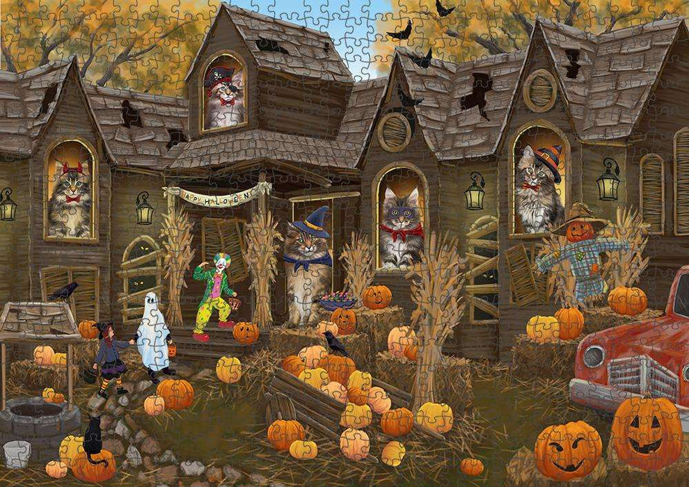 Haunted House Halloween Trick or Treat Maine Coon Cats Puzzle with Photo Tin PUZL63090