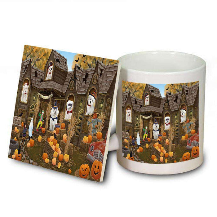 Haunted House Halloween Trick or Treat Malteses Dog Mug and Coaster Set MUC52872