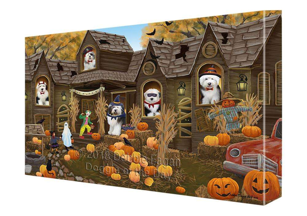 Haunted House Halloween Trick or Treat Old English Sheepdogs Canvas Print Wall Art Décor CVS93788