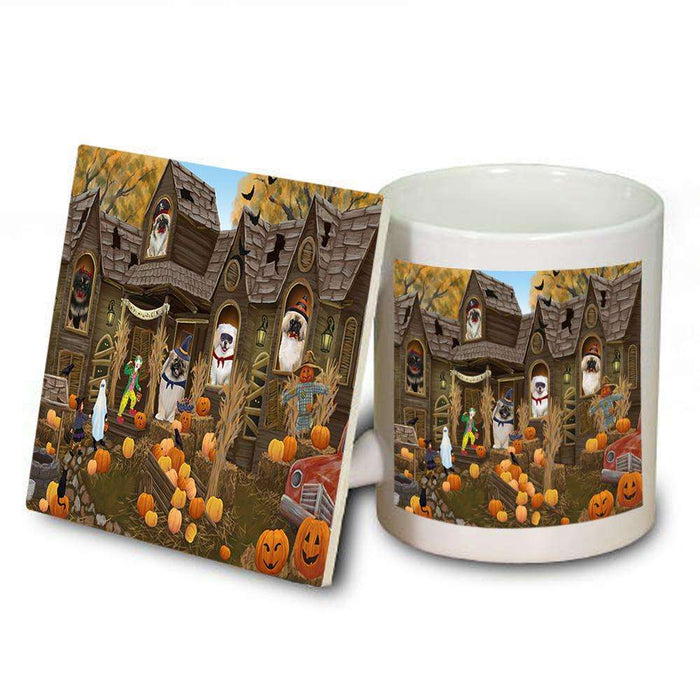 Haunted House Halloween Trick or Treat Pekingeses Dog Mug and Coaster Set MUC52875