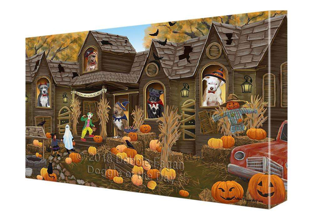 Haunted House Halloween Trick or Treat Pit Bulls Dog Canvas Print Wall Art Décor CVS93815