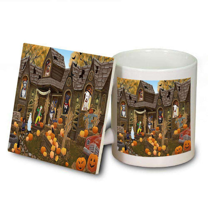 Haunted House Halloween Trick or Treat Pit Bulls Dog Mug and Coaster Set MUC52877