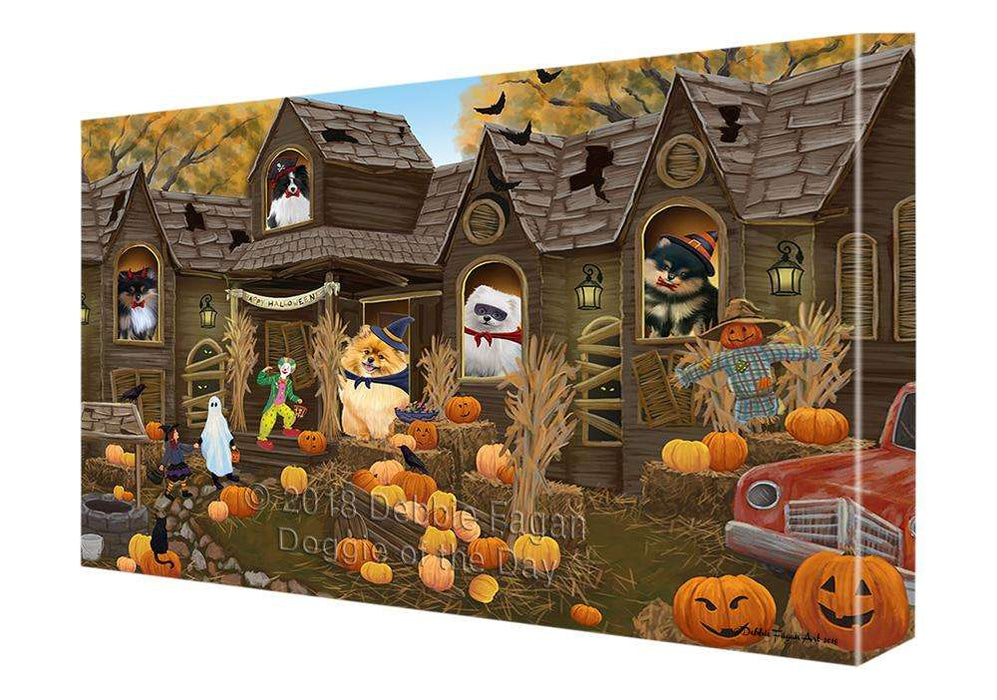 Haunted House Halloween Trick or Treat Pomeranians Dog Canvas Print Wall Art Décor CVS93824