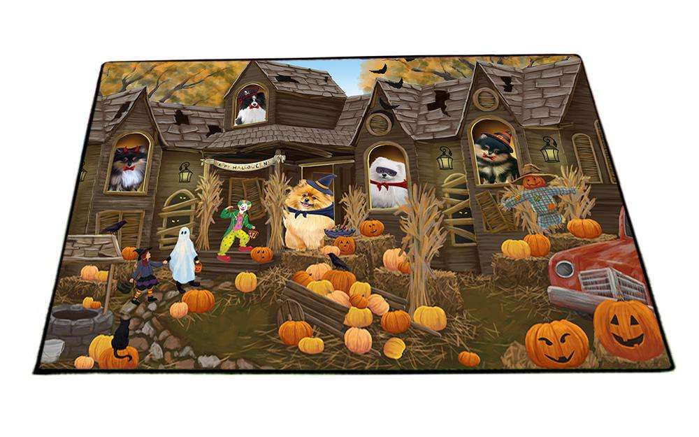 Haunted House Halloween Trick or Treat Pomeranians Dog Floormat FLMS52185