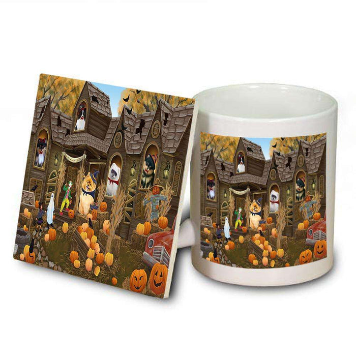 Haunted House Halloween Trick or Treat Pomeranians Dog Mug and Coaster Set MUC52878