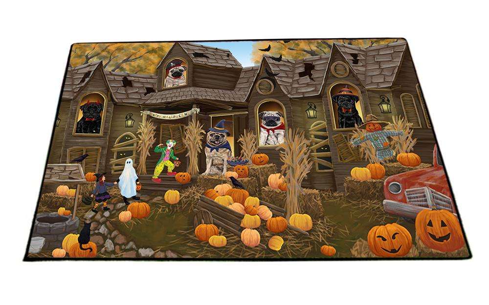 Haunted House Halloween Trick or Treat Pugs Dog Floormat FLMS52191