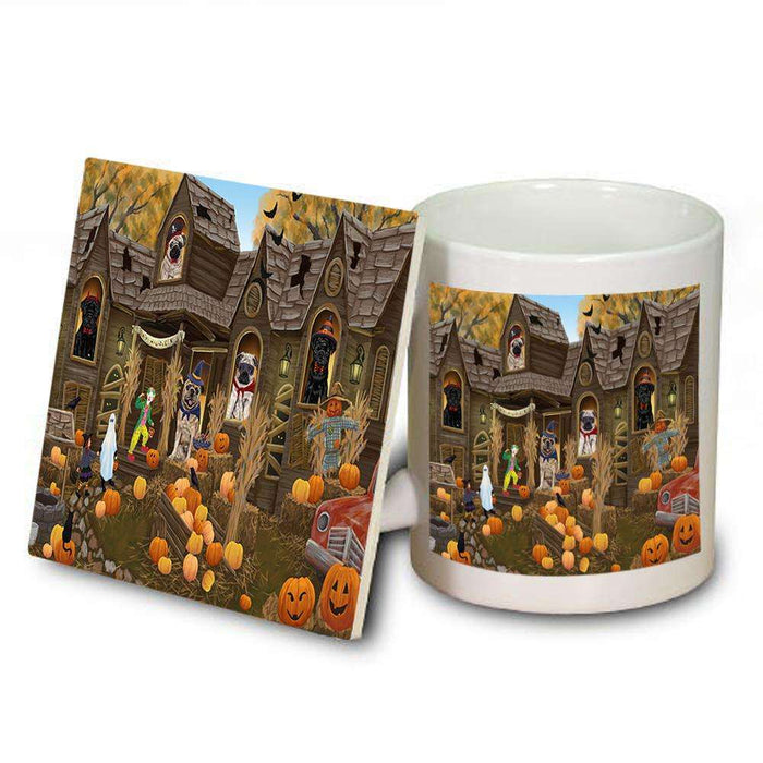 Haunted House Halloween Trick or Treat Pugs Dog Mug and Coaster Set MUC52880