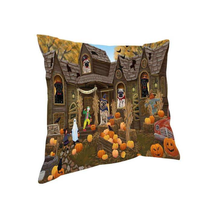 Haunted House Halloween Trick or Treat Pugs Dog Pillow PIL69156