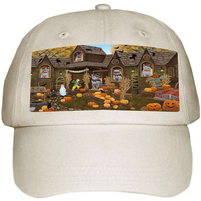 Haunted House Halloween Trick or Treat Russian Blue Cats Ball Hat Cap HAT62409