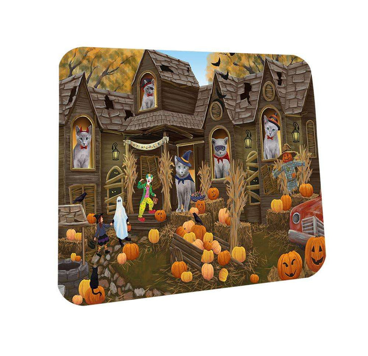 Haunted House Halloween Trick or Treat Russian Blue Cats Coasters Set of 4 CST52851