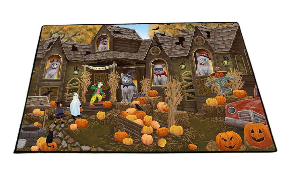 Haunted House Halloween Trick or Treat Russian Blue Cats Floormat FLMS52203