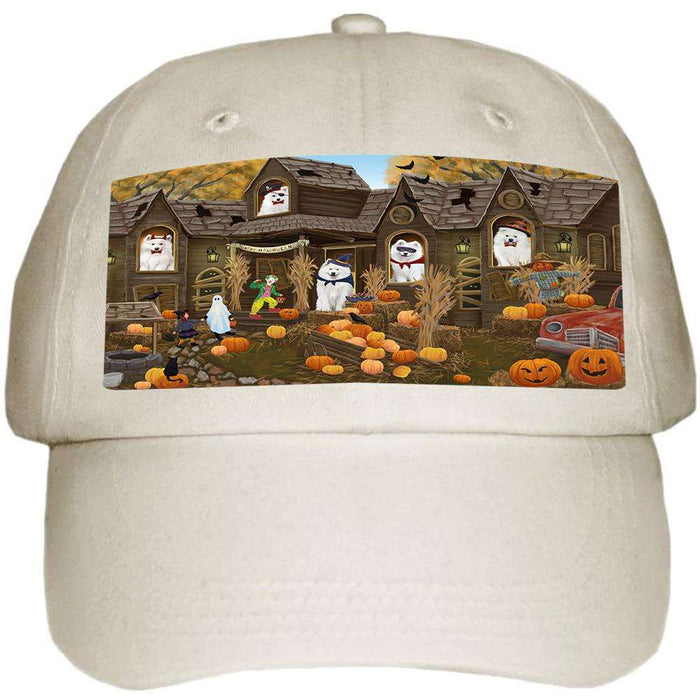 Haunted House Halloween Trick or Treat Samoyed Dogs Ball Hat Cap HAT62415