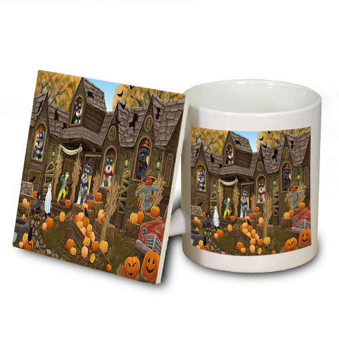 Haunted House Halloween Trick or Treat Schnauzers Dog Mug and Coaster Set MUC52887