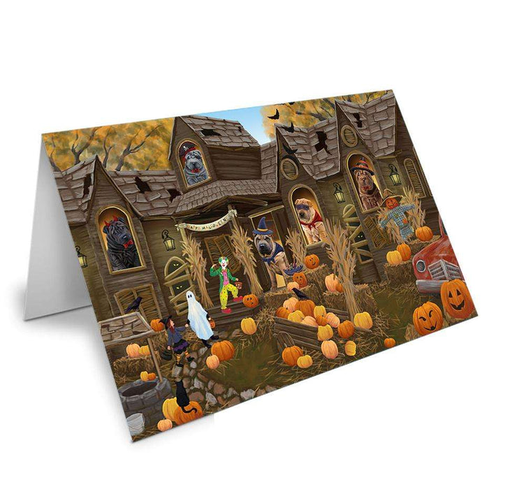 Haunted House Halloween Trick or Treat Shar Peis Dog Handmade Artwork Assorted Pets Greeting Cards and Note Cards with Envelopes for All Occasions and Holiday Seasons GCD62720