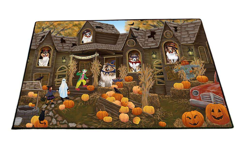Haunted House Halloween Trick or Treat Shetland Sheepdogs Floormat FLMS52221