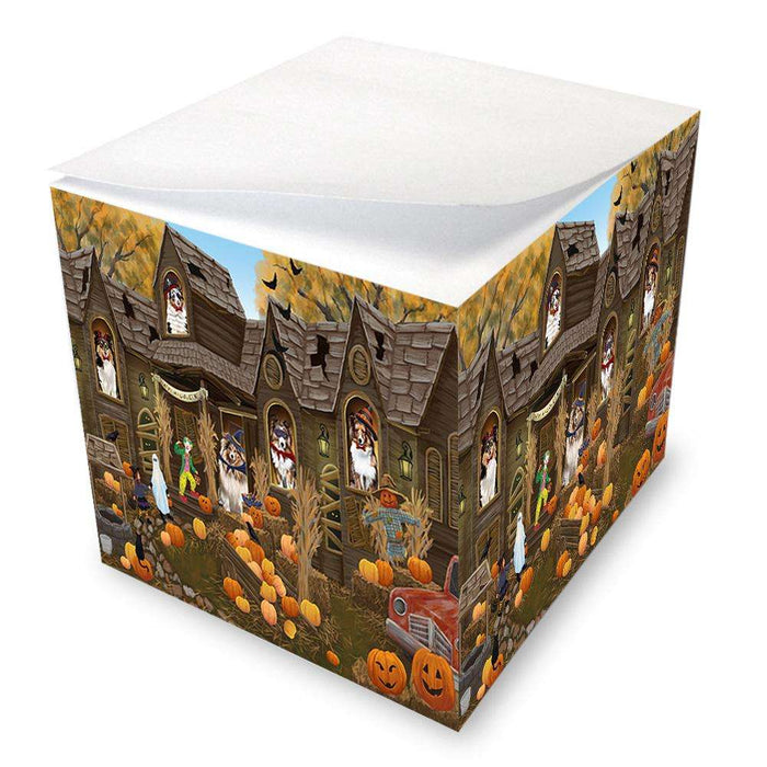 Haunted House Halloween Trick or Treat Shetland Sheepdogs Note Cube NOC52898