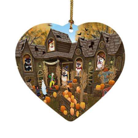 Haunted House Halloween Trick or Treat Shiba Inus Dog Heart Christmas Ornament HPOR52899