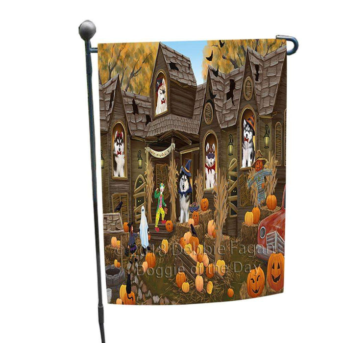 Haunted House Halloween Trick or Treat Siberian Huskies Dog Garden Flag GFLG52964