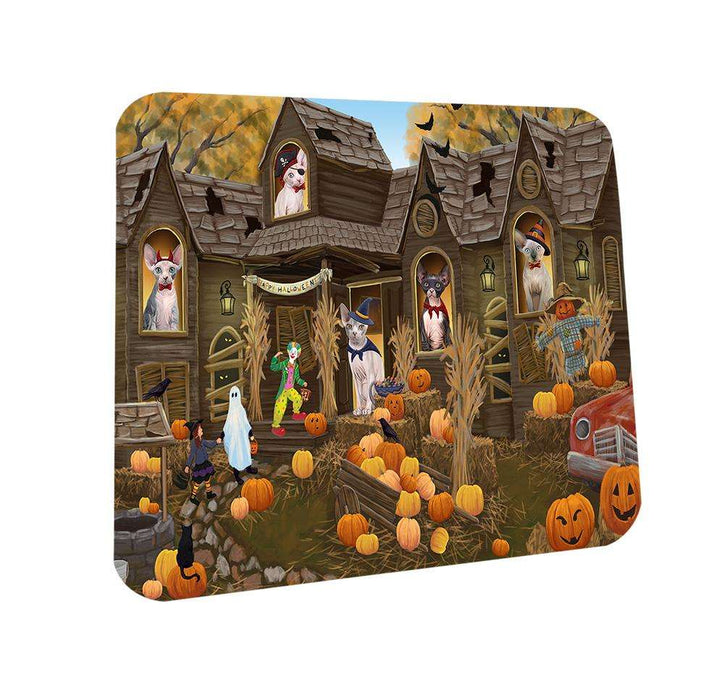 Haunted House Halloween Trick or Treat Sphynx Cats Coasters Set of 4 CST52862