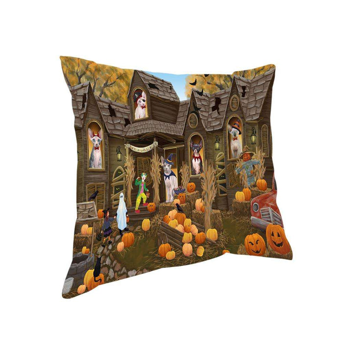 Haunted House Halloween Trick or Treat Sphynx Cats Pillow PIL69216