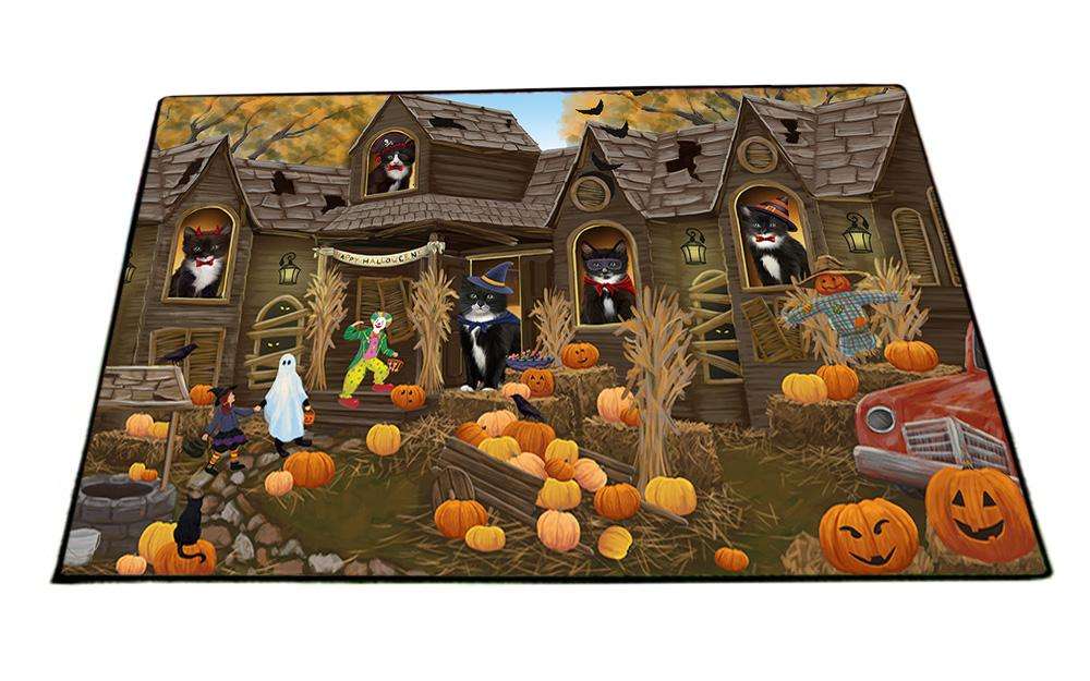 Haunted House Halloween Trick or Treat Tuxedo Cats Floormat FLMS52245