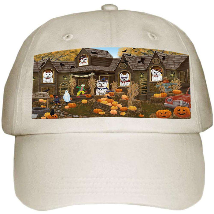 Haunted House Halloween Trick or Treat West Highland Terriers Dog Ball Hat Cap HAT62460