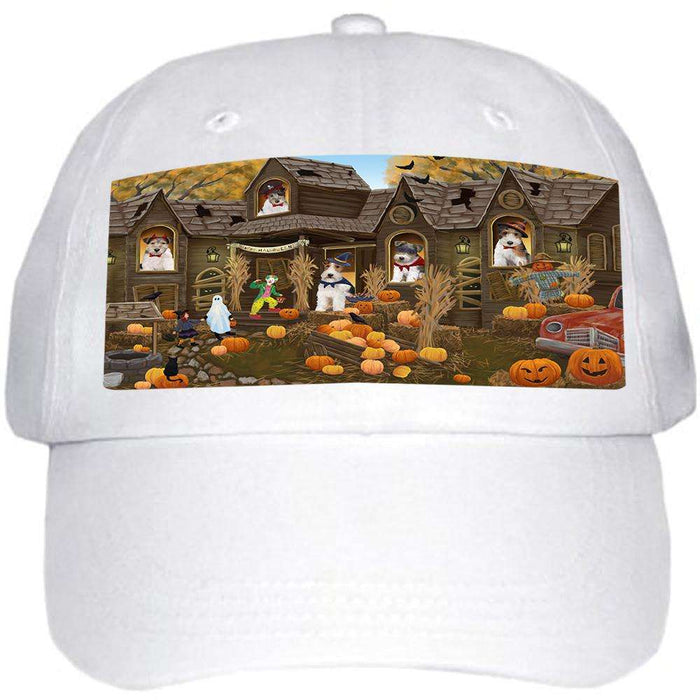 Haunted House Halloween Trick or Treat Wire Fox Terriers Dog Ball Hat Cap HAT62466