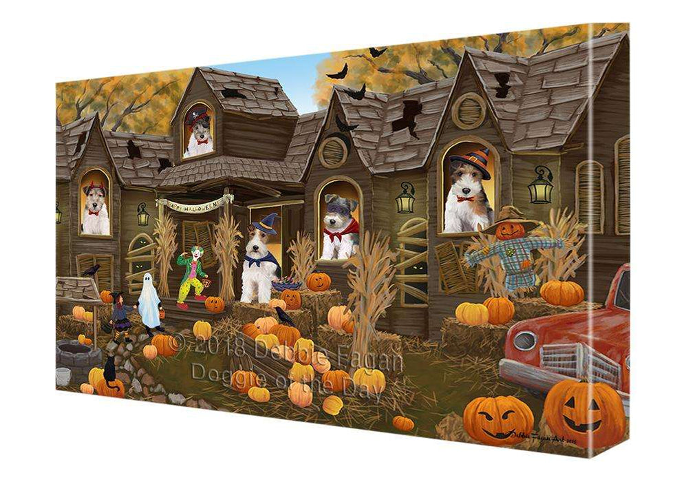 Haunted House Halloween Trick or Treat Wire Fox Terriers Dog Canvas Print Wall Art Décor CVS94049