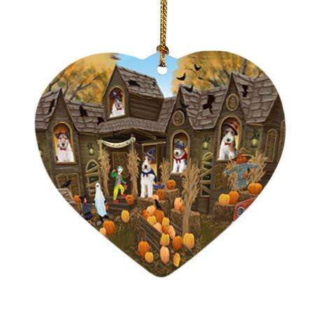 Haunted House Halloween Trick or Treat Wire Fox Terriers Dog Heart Christmas Ornament HPOR52911
