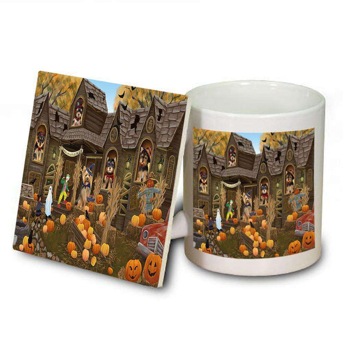 Haunted House Halloween Trick or Treat Yorkshire Terriers Dog Mug and Coaster Set MUC52905