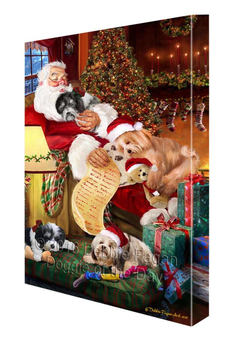 Havanese Dog and Puppies Sleeping with Santa Canvas Gallery Wrap 1.5" Inch