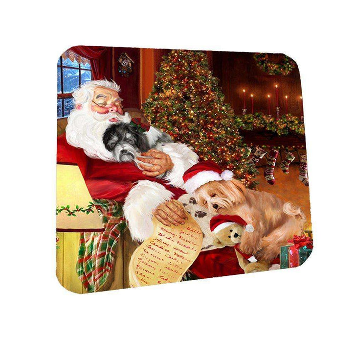 Havanese Dog and Puppies Sleeping with Santa Coasters Set of 4