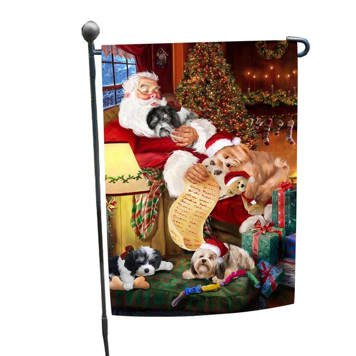 Havanese Dog and Puppies Sleeping with Santa Garden Flag