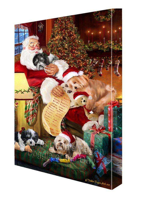 Havanese Dog and Puppies Sleeping with Santa Painting Printed on Canvas Wall Art