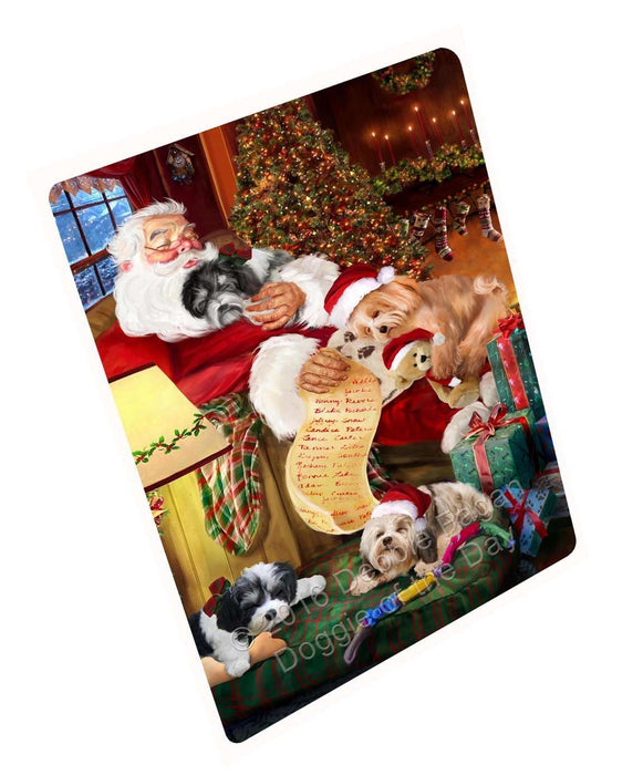 Havanese Dog and Puppies Sleeping with Santa Tempered Cutting Board