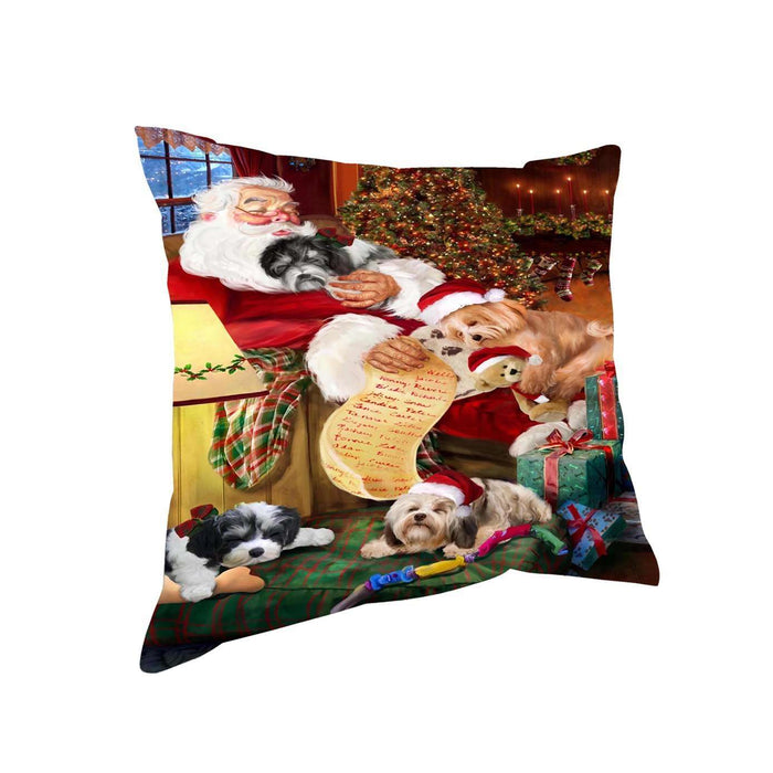 Havanese Dog and Puppies Sleeping with Santa Throw Pillow