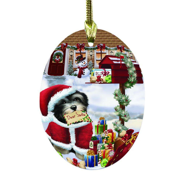 Havanese Dog Dear Santa Letter Christmas Holiday Mailbox Oval Glass Christmas Ornament OGOR49053