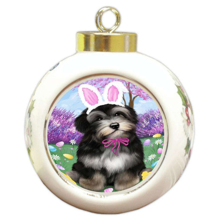 Havanese Dog Easter Holiday Round Ball Christmas Ornament RBPOR49161