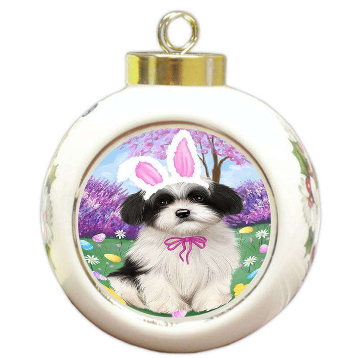Havanese Dog Easter Holiday Round Ball Christmas Ornament RBPOR49162