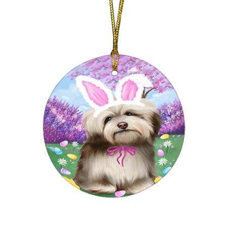 Havanese Dog Easter Holiday Round Flat Christmas Ornament RFPOR49150