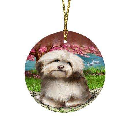 Havanese Dog Round Christmas Ornament RFPOR48492