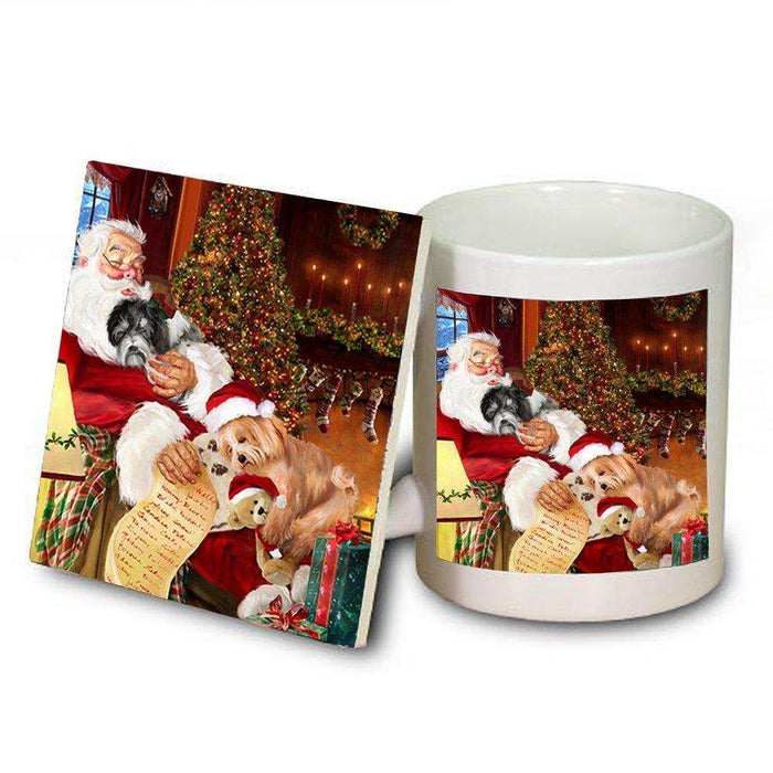 Havanese Dog with Puppies Sleeping with Santa Mug & Coaster Set