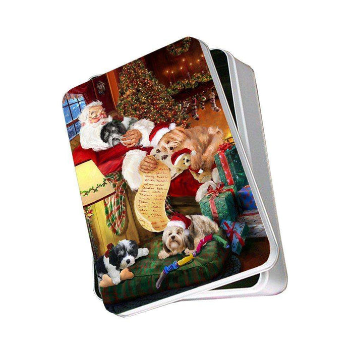 Havanese Dog with Puppies Sleeping with Santa Photo Tin