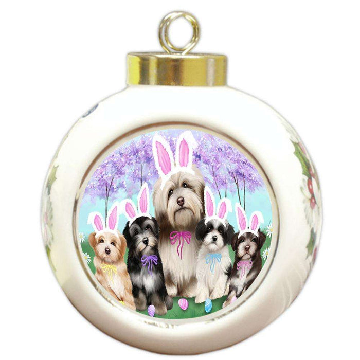 Havanese Dogs Easter Holiday Round Ball Christmas Ornament RBPOR49160