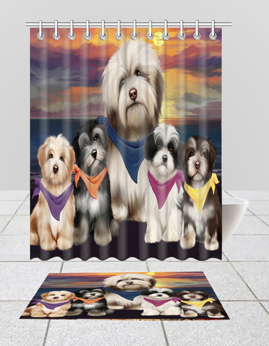Family Sunset Portrait Havanese Dogs Bath Mat and Shower Curtain Combo