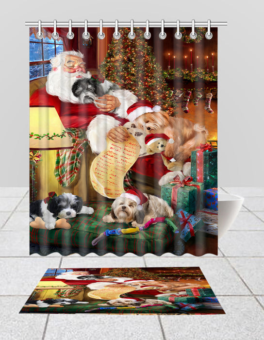 Santa Sleeping with Havanese Dogs  Bath Mat and Shower Curtain Combo