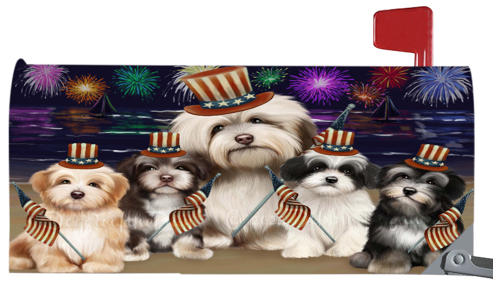 4th of July Independence Day Havanese Dogs Magnetic Mailbox Cover Both Sides Pet Theme Printed Decorative Letter Box Wrap Case Postbox Thick Magnetic Vinyl Material