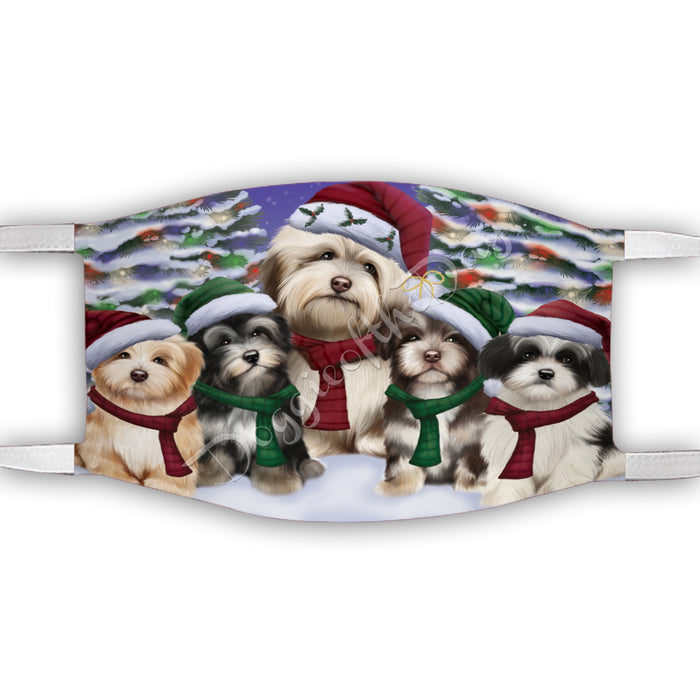 Havanese Dogs Christmas Family Portrait in Holiday Scenic Background Face Mask FM48352