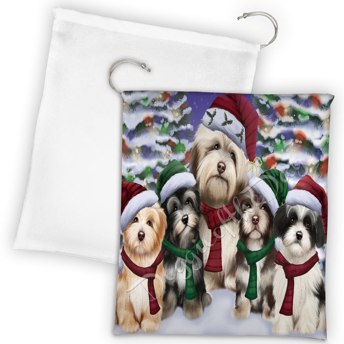 Havanese Dogs Christmas Family Portrait in Holiday Scenic Background Drawstring Laundry or Gift Bag LGB48150