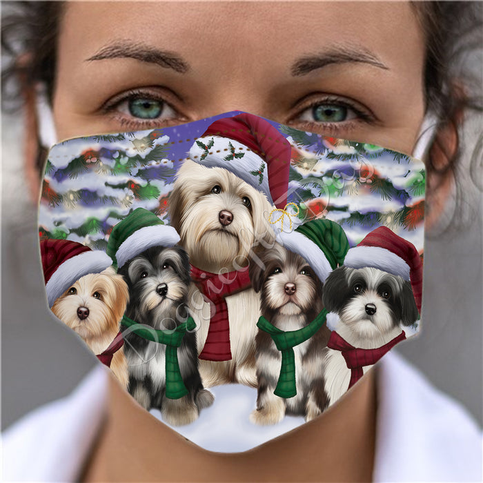 Irish Red Setter Dogs Christmas Family Portrait in Holiday Scenic Background Face Mask FM48353